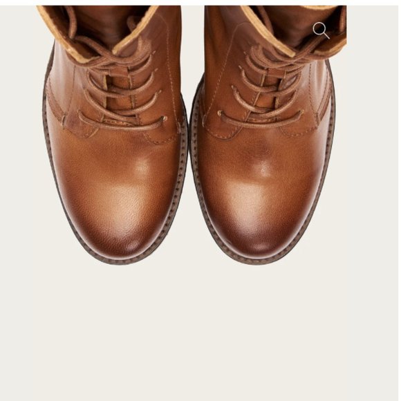 Frye Karen Cognac Tan Leather Combat Lace Up Combat Wood Block Heel Ankle Boot - Picture 4 of 16